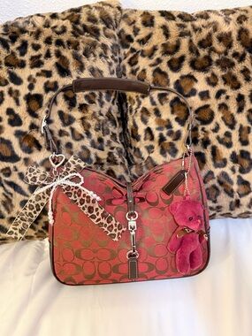 Coach red and brown Canvas Shoulder Bag